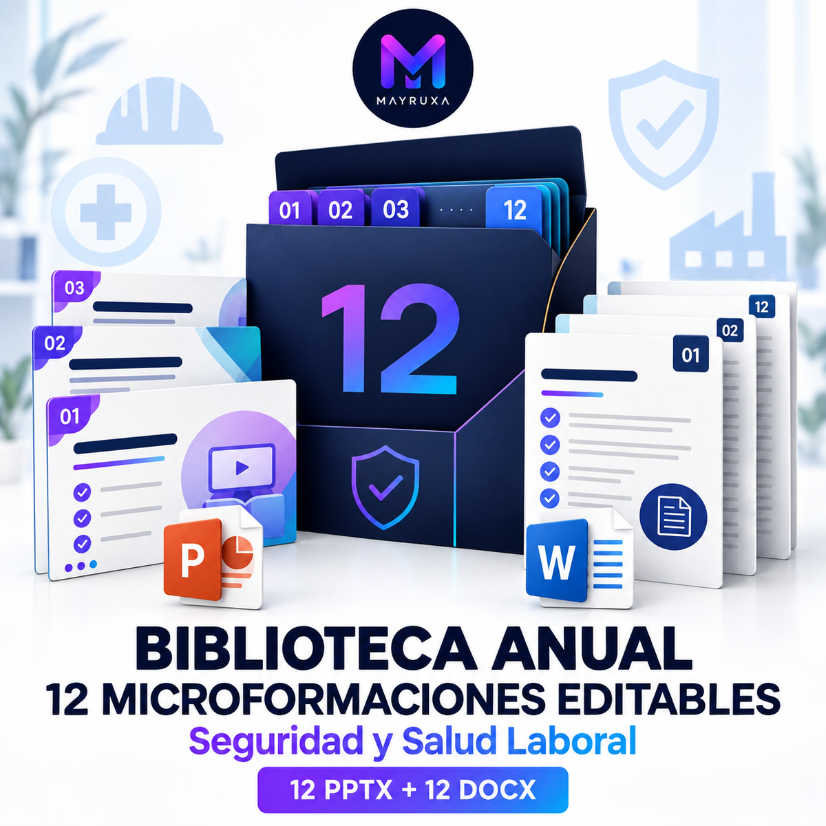 Biblioteca anual de 12 microformaciones editables en Seguridad y Salud Laboral