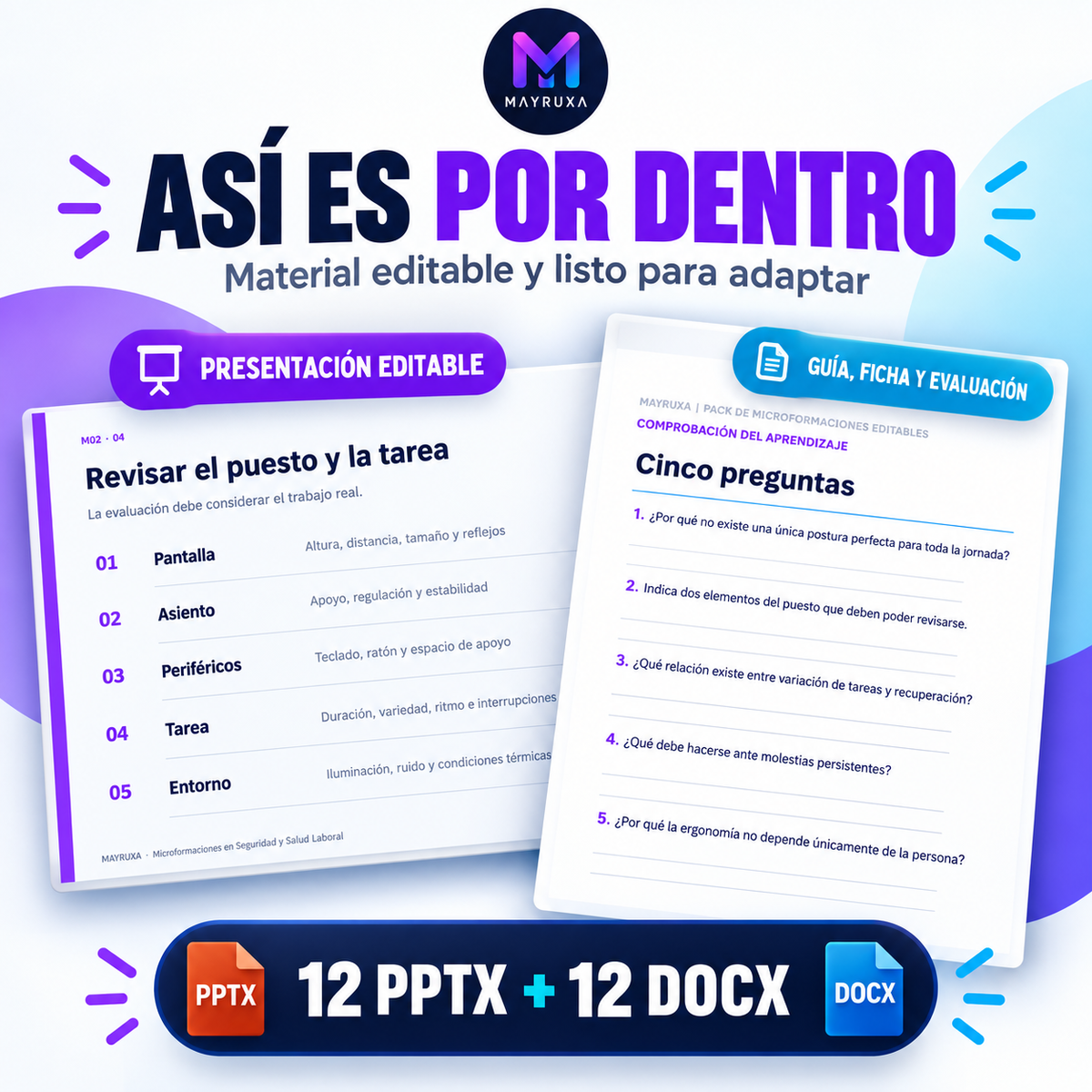 Biblioteca anual de 12 microformaciones editables en Seguridad y Salud Laboral